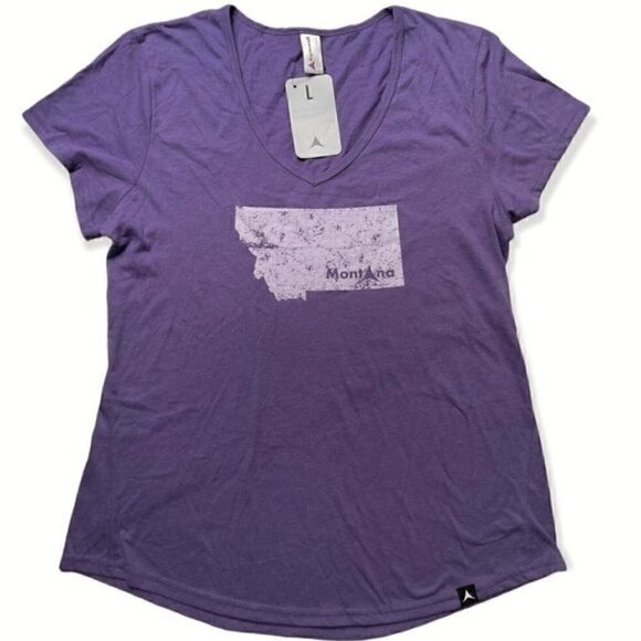 NWT Montana State Graphic Short Sleeve Purple T Women’s Large V-Neck Aspinwall - Picture 1 of 7